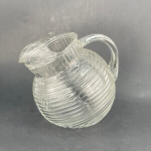 Anchor Hocking Vintage Manhattan Glass Ribbed Tilted Ball Pitcher
